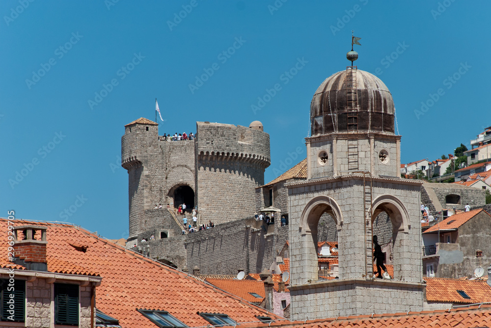 Croatia: Walls and roofs of Dubrovnik with sight on Minceta Tower and Dubrovniks Clock tower Croatia: Walls and roofs of Dubrovnik with sight on Minceta Tower and Dubrovniks Clock tower