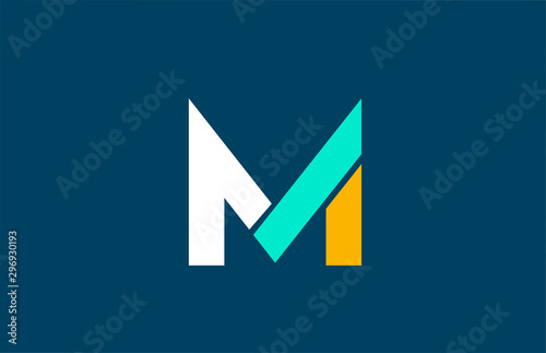 blue white yellow green M letter logo alphabet for company icon design photo