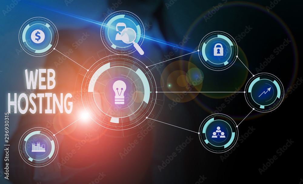 Text sign showing Web Hosting. Business photo showcasing The activity of providing storage space and access for websites Woman wear formal work suit presenting presentation using smart device Text sign showing Web Hosting. Business photo showcasing The activity of providing storage space and access for websites Woman wear formal work suit presenting presentation using smart device