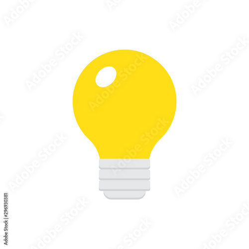 Yellow light bulb icon on white isolated background.