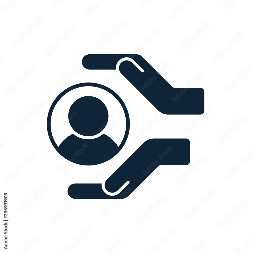 Customer care icon. Hands with customer inside.