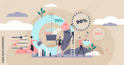 Data processing vector illustration. Tiny information work persons concept.