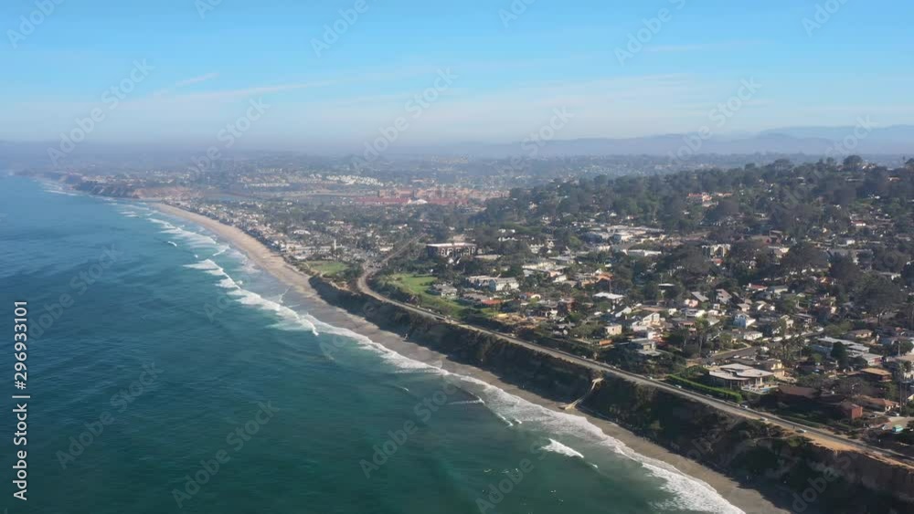 Aerial view above California beach city of Del Mar on beautiful clear day Aerial view above California beach city of Del Mar on beautiful clear day