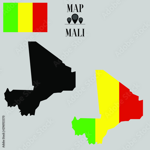 Mali outline world map, contour silhouette with national flag inside vector illustration creative design, isolated on background, objects, element, symbol from countries set