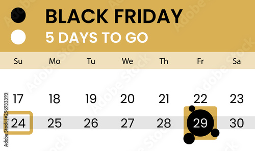 Black friday banner as calendar with countdown