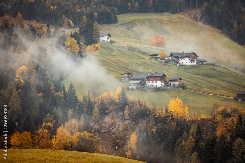 Fototapeta premium Autumn landscape in the Dolomites Alps, Trentino Alto Adige, Italy.