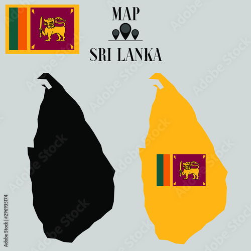 Sri Lanka  outline world map, contour silhouette with national flag inside vector illustration creative design, isolated on background, objects, element, symbol from countries set