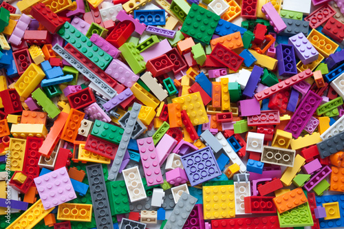 Pile of child's building blocks in multiple colours