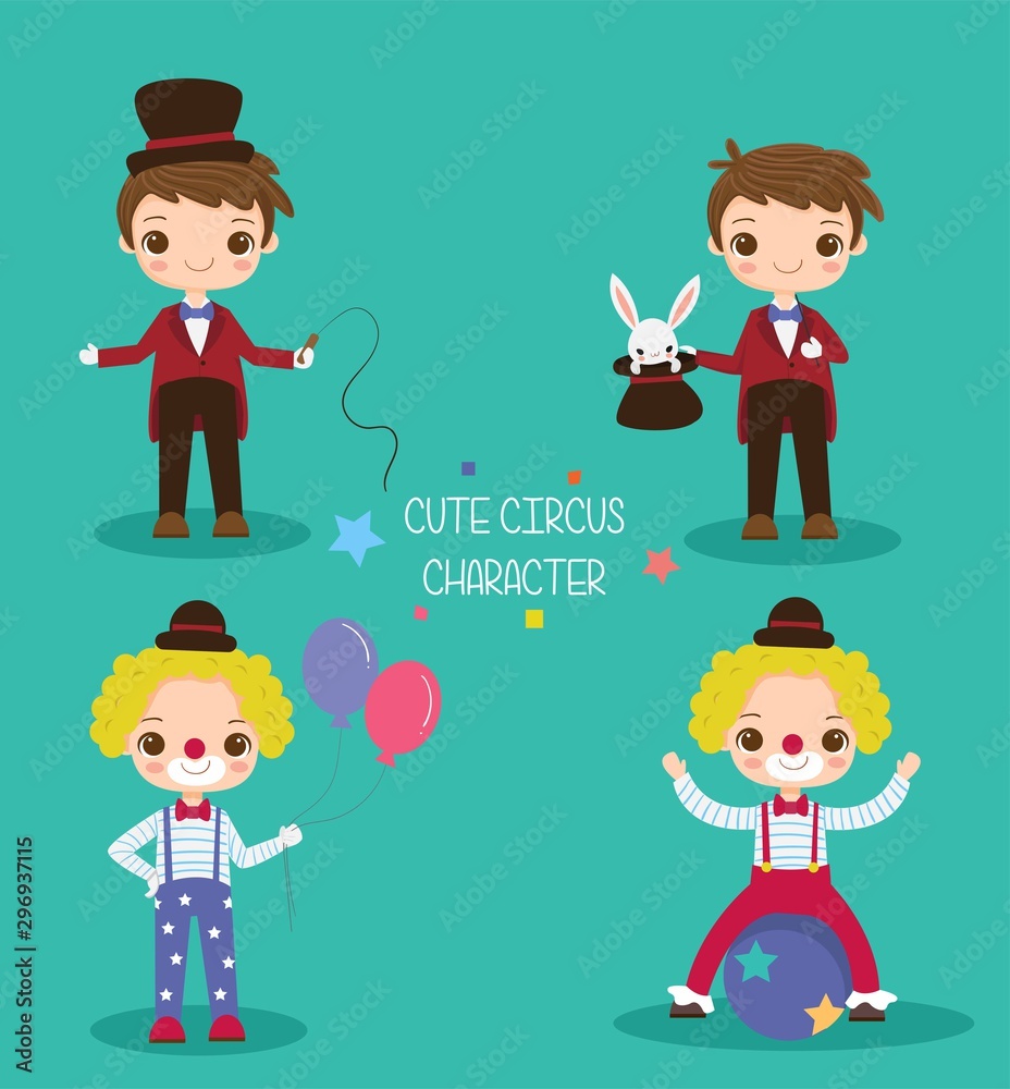 cute magician and clown cartoon character set cute magician and clown cartoon character set
