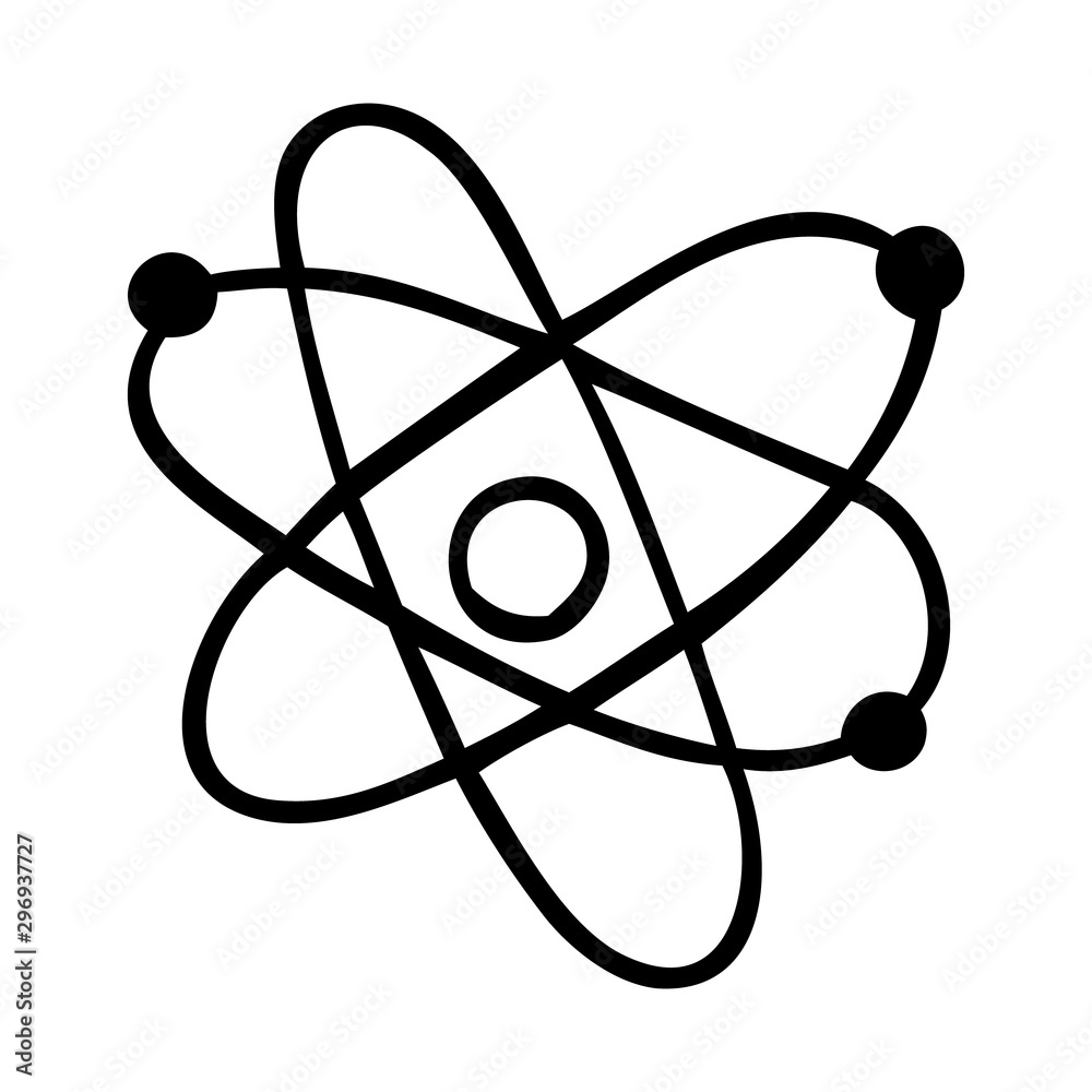 Black and white vector illustration of an atom Black and white vector illustration of an atom