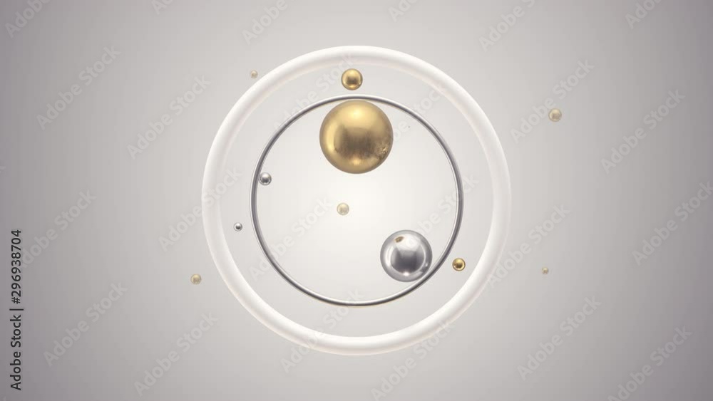Golden and silver balls rotating. Abstract 3d animation.