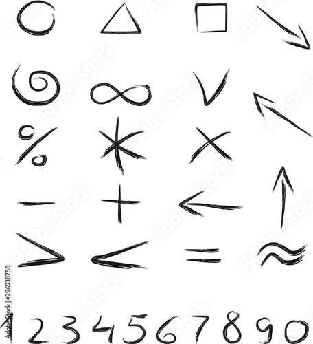 Set of hand drawn mathematical symbols