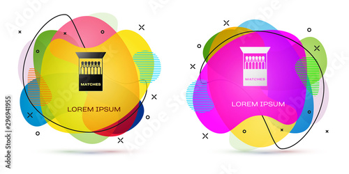 Color Open matchbox and matches icon isolated on white background. Abstract banner with liquid shapes. Vector Illustration