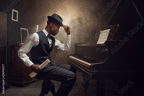 Black grand piano player, jazz musician