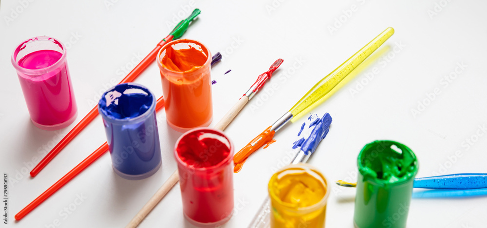 Colorful finger paints set on white color background - obrazy, fototapety, plakaty 
