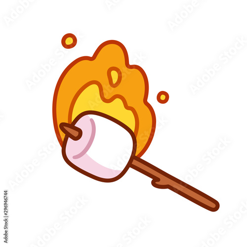 Cute cartoon toasted marshmallow on stick