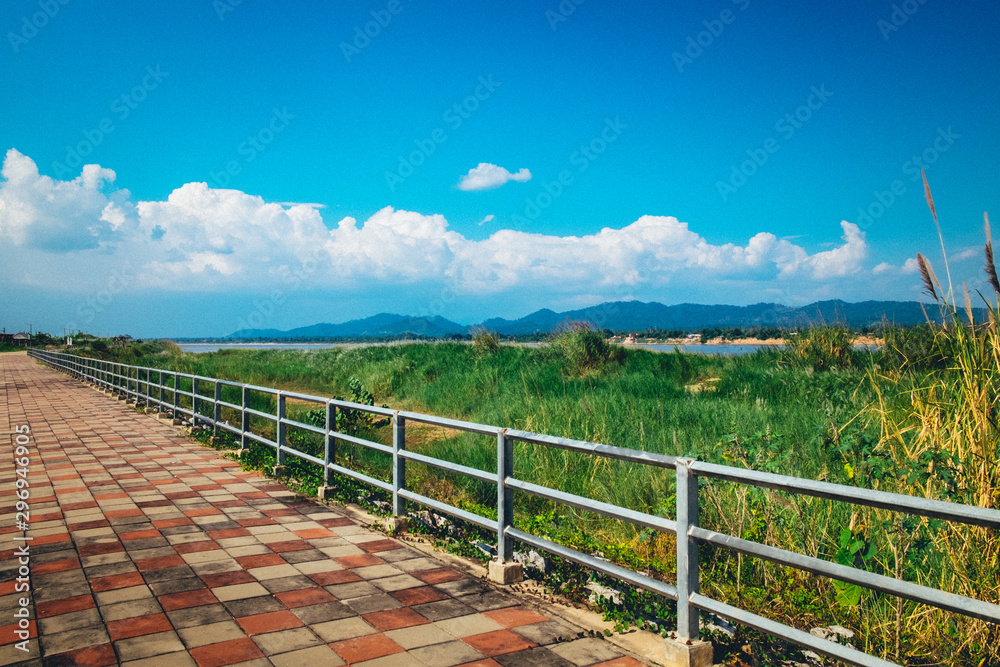 Public corridor Along the banks of the Mekong River with a view of the Mekong River, Thailand