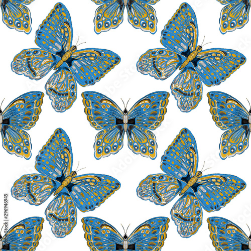 Beautiful creative seamless pattern with hand drawn butterflies. Fashion prin...