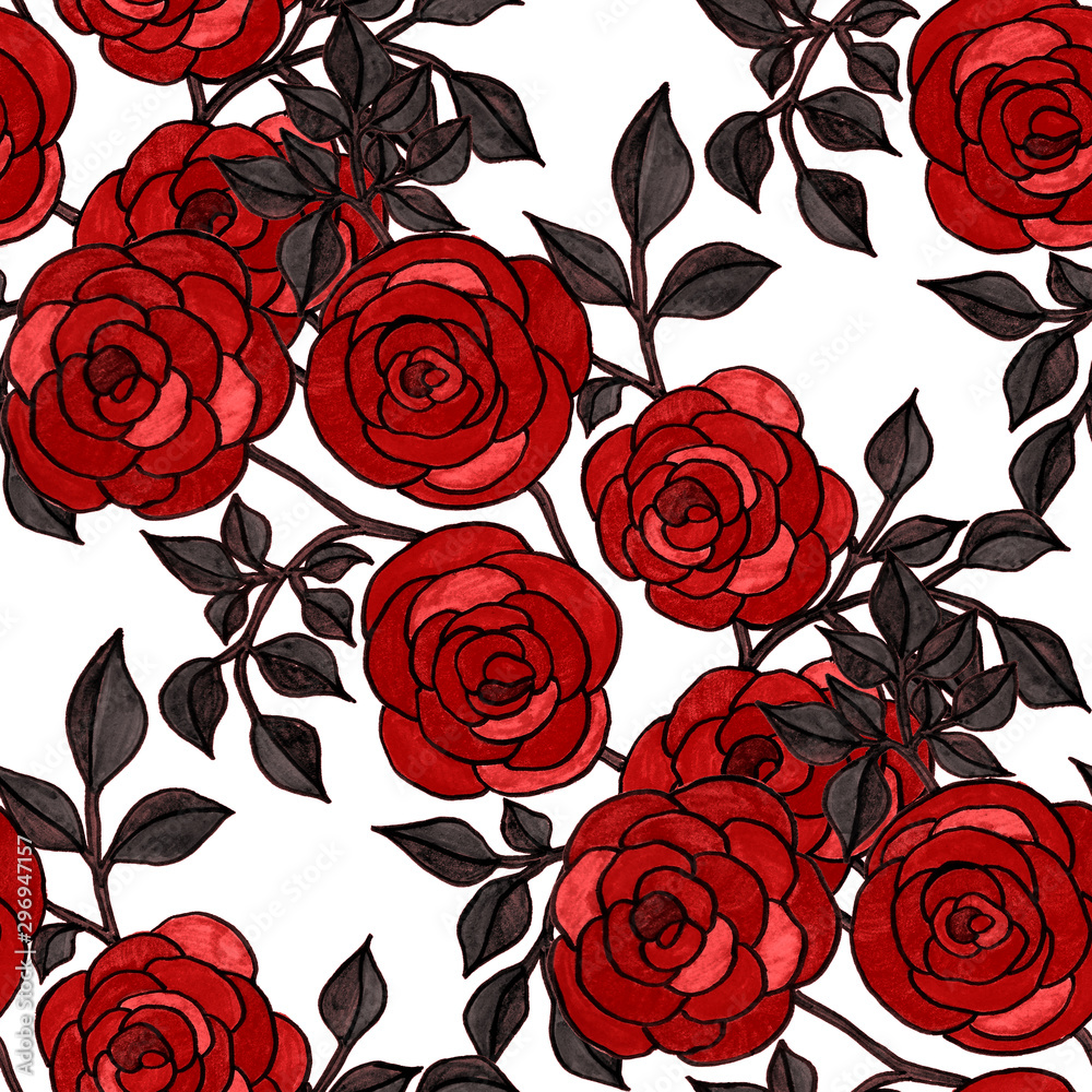 Fototapeta Creative seamless pattern with hand drawn roses. Fashion floral print.