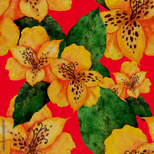 Watercolor seamless pattern with hand drawn meadow flowers. Vintage floral pa...