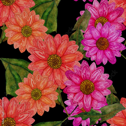 Watercolor seamless pattern with hand drawn meadow flowers. Vintage floral pa...