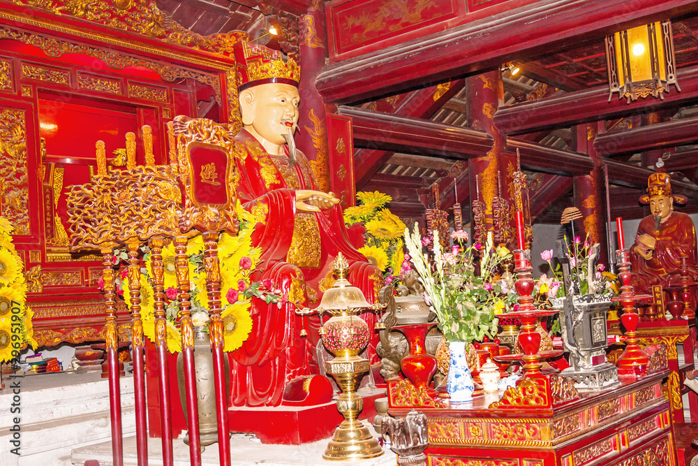 The altars and statues of Confucius and his disciples in the Temple of Literature, Hanoi