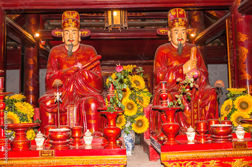 The statues of Chinese philosophers Mencius (left) and Zengzi (right) in the Temple of Literature, Hanoi photo