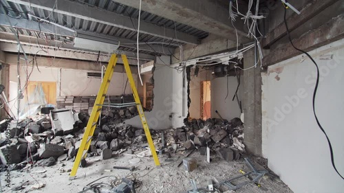 Wallpaper Mural Camera is moving forward, view of demolition work in apartment. The room is full of broken bricks and blocks from broken walls Torontodigital.ca