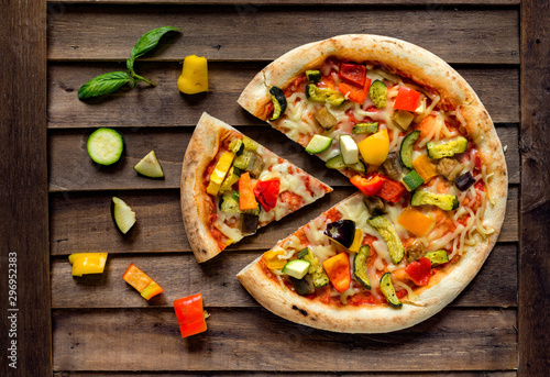 Vegan Pizza on wood photo