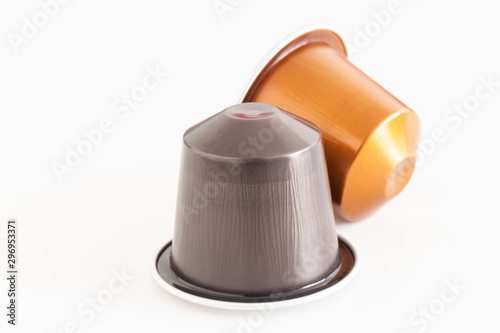 Italian coffee espresso capsules or coffee pods on white isolated background