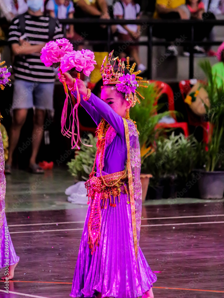 Close up of Single Little child girl Thai dance