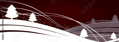 Christmas design in red tint with Christmas trees and snowflakes
