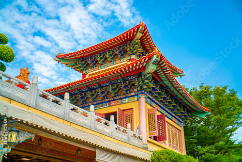 Old Zen Chinese style Boromracha temple with blue sky in Nonthaburi