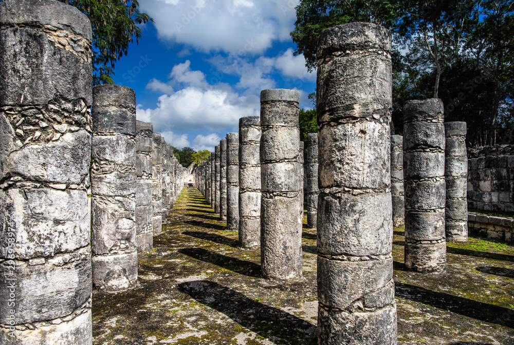 Mexico, the ancient Mayan city of Chichen Itza, a group of thousands of columns
