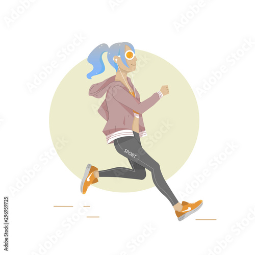Stylish Illustration of a jogging sports girl on white background.