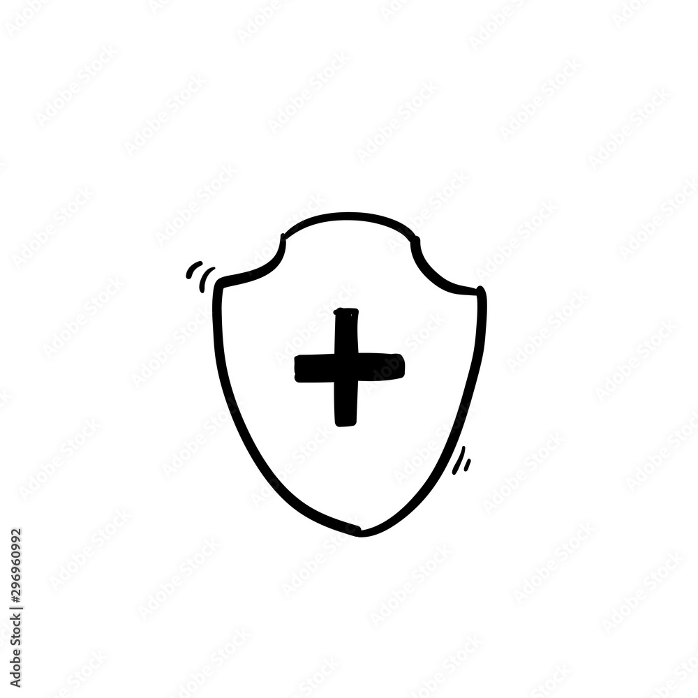 Medical Shield Icon with health cross medical sign doodle illustration Medical Shield Icon with health cross medical sign doodle illustration