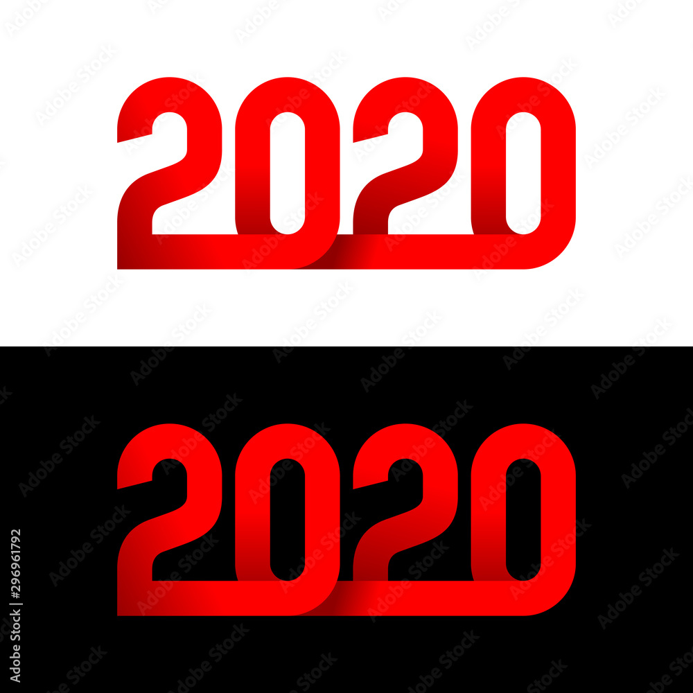2020 new year wide red 3d ribbon style logo