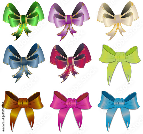 Collection of colorful gift bows. Happy birthday Merry christmas happy new year. Vector illustration © Elvira