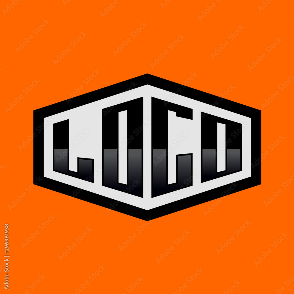 LOGO word cornered symbol. Badge for apparel in a horizontal hexagonal frame. LOGO word cornered symbol. Badge for apparel in a horizontal hexagonal frame.