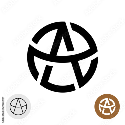 Letter A in a round celtic tattoo style logo. Anarchy stylized symbol. Satan devil sign.