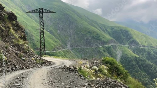 Driving on the most dangerous mountain road in Georgia Tusheti, view from car
