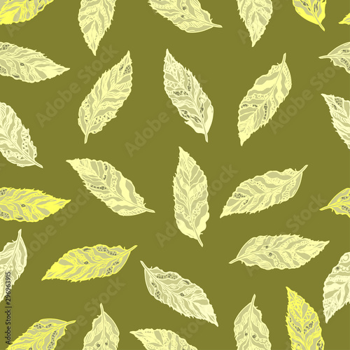 Vector seamless background with colorful illustration of leaves. Can be used for wallpaper, pattern fills, web page, surface textures, textile print, wrapping paper © lizavetas