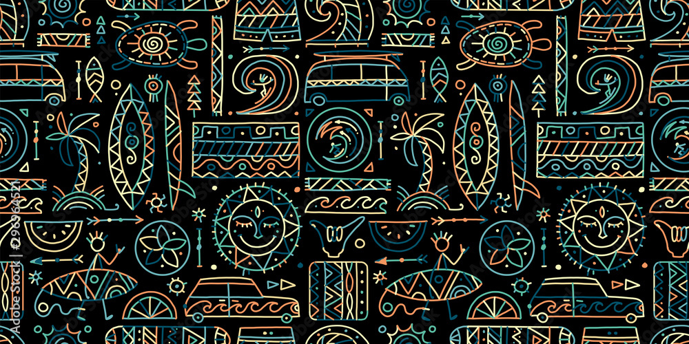Obraz na plátně Surfing seamless pattern. Tribal elements for your design