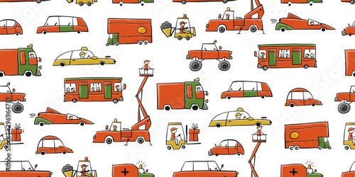 Baby toy cars collection, seamless pattern for fabric design