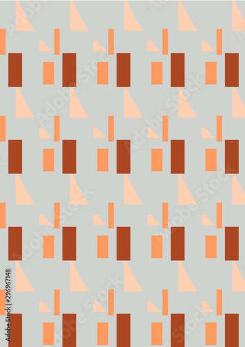 Many different triangles and rectangles in warm colors on a gray background