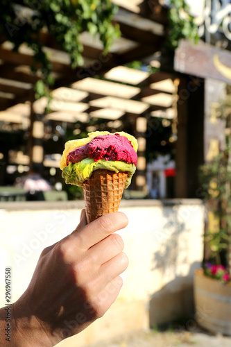 Dondurma traditional Turkish ice cream based on sale and mastika. photo