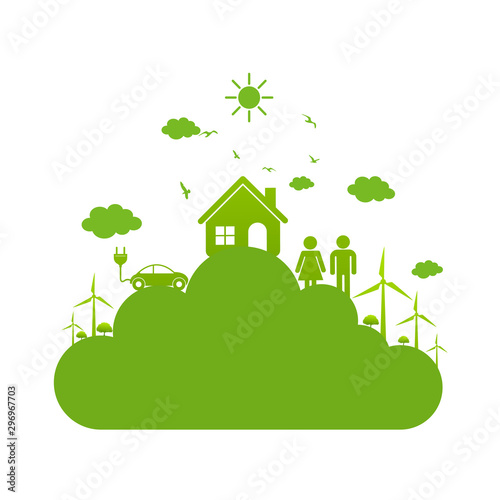 Eco city concept with cloud and Environmental ,Banner design elements for sustainable energy development, Vector illustration