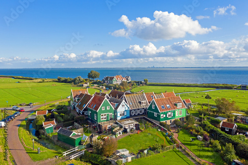 Aerial from the traditional village Marken at the IJsselmeer in the Netherlands photo