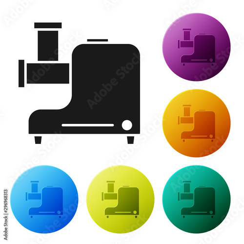 Black Kitchen meat grinder icon isolated on white background. Set icons colorful circle buttons. Vector Illustration