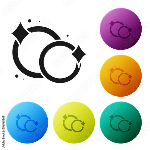 Black Washing dishes icon isolated on white background. Cleaning dishes icon. Dishwasher sign. Clean tableware sign. Set icons colorful circle buttons. Vector Illustration